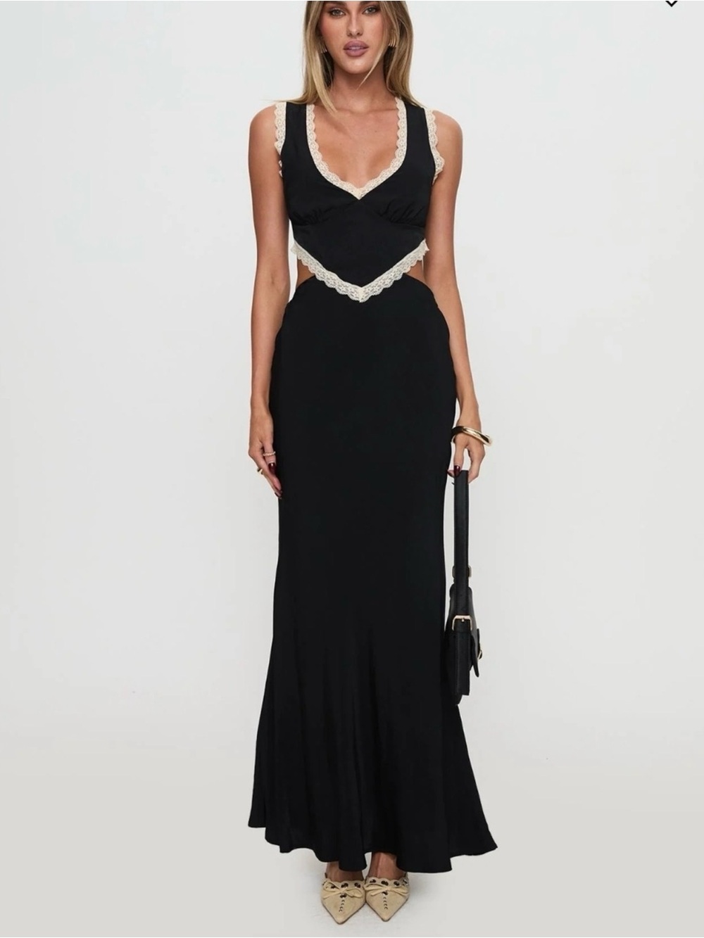 Princess Polly Black Maxi Dress with Cream Lace Trim